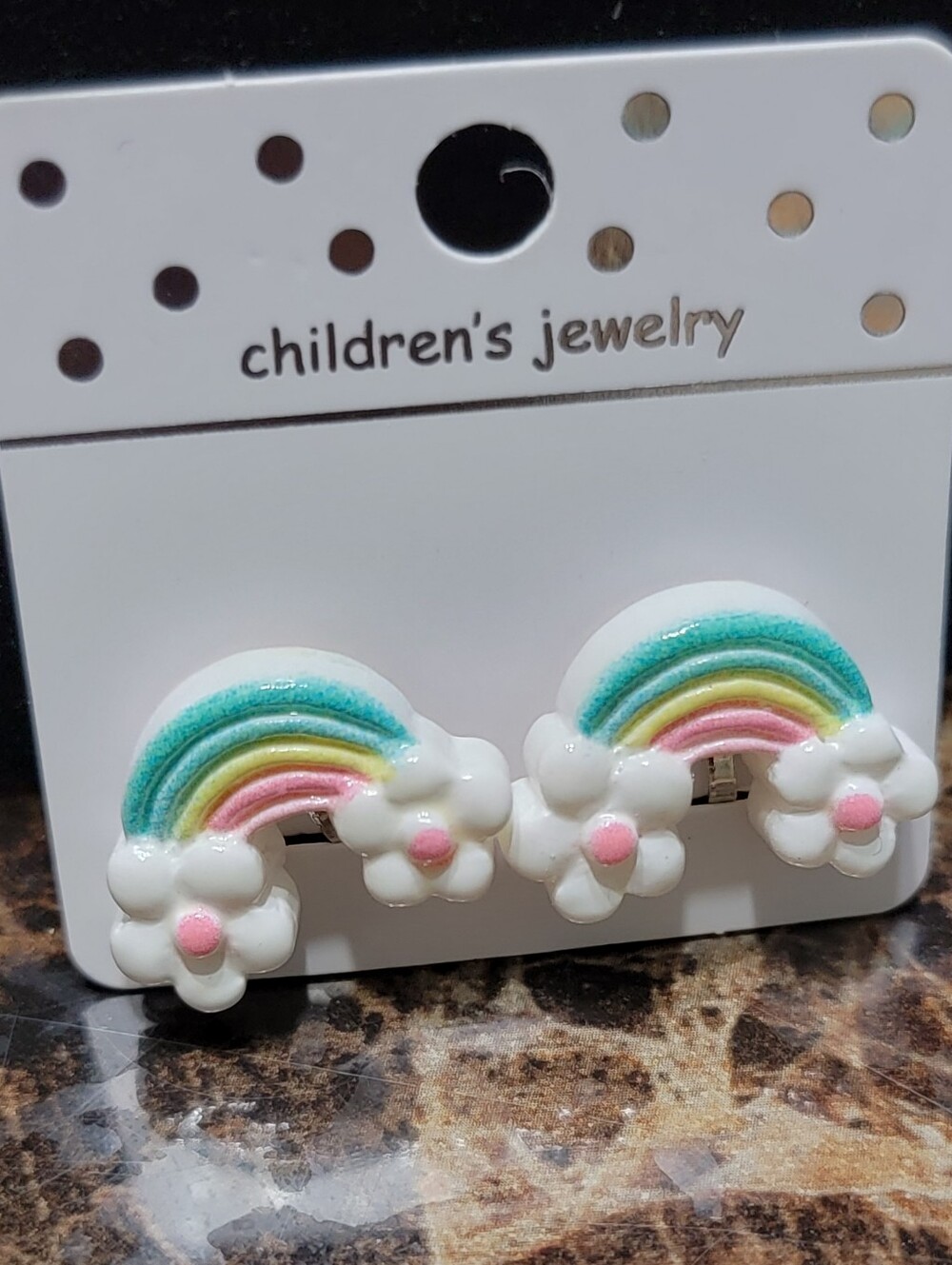 Children's Jewelry Pastel Rainbow Flower Clip-on Earrings- Pink, Green, Blue